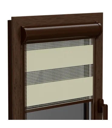 Roleta Den a Noc v hliníkové hnědé kazetě Elite řada ecru jemná
