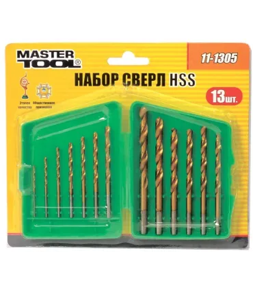 Sada vrtáků do kovu MASTERTOOL 13 ks HSS 1,5-6,5 mm plastic box TiN 11-1305