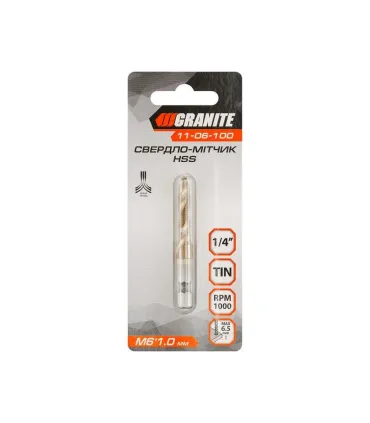 Vrták šestiúhelníková stopka GRANITE vrtačka HSS M6*1.0 mm, závit šroubový kohoutek DIN338 11-06-100