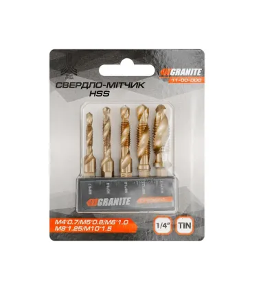Sada vrtáků GRANITE 5 ks šestiúhelníková stopka vrtačka HSS M4-M10, závit šroubový kohoutek DIN338 11-00-000