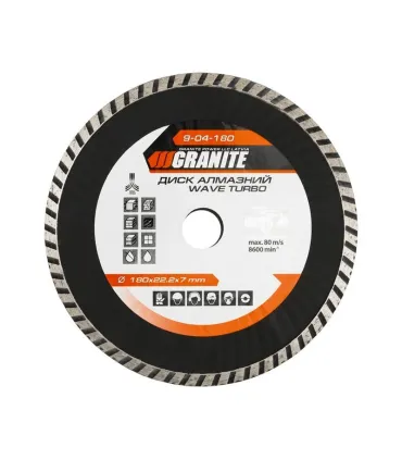 Kotouč diamantový GRANITE TURBO WAVE 180*2,6 mm 22-24% 8600 ot./min 9-04-180